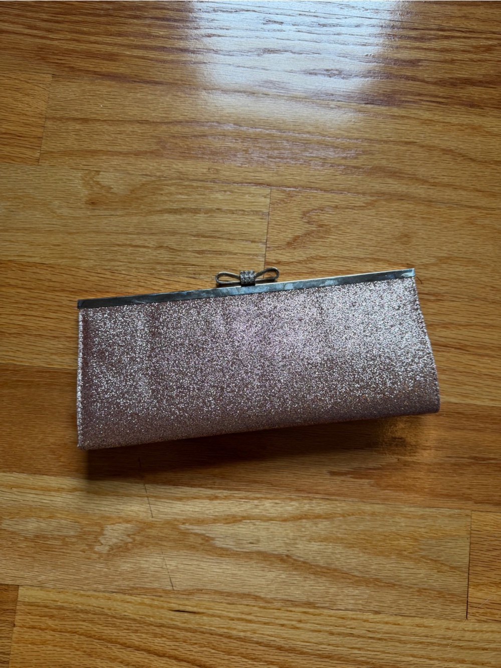 INC International Concepts Rose Gold Glitter Fold-Over Clutch with Bow Accent
